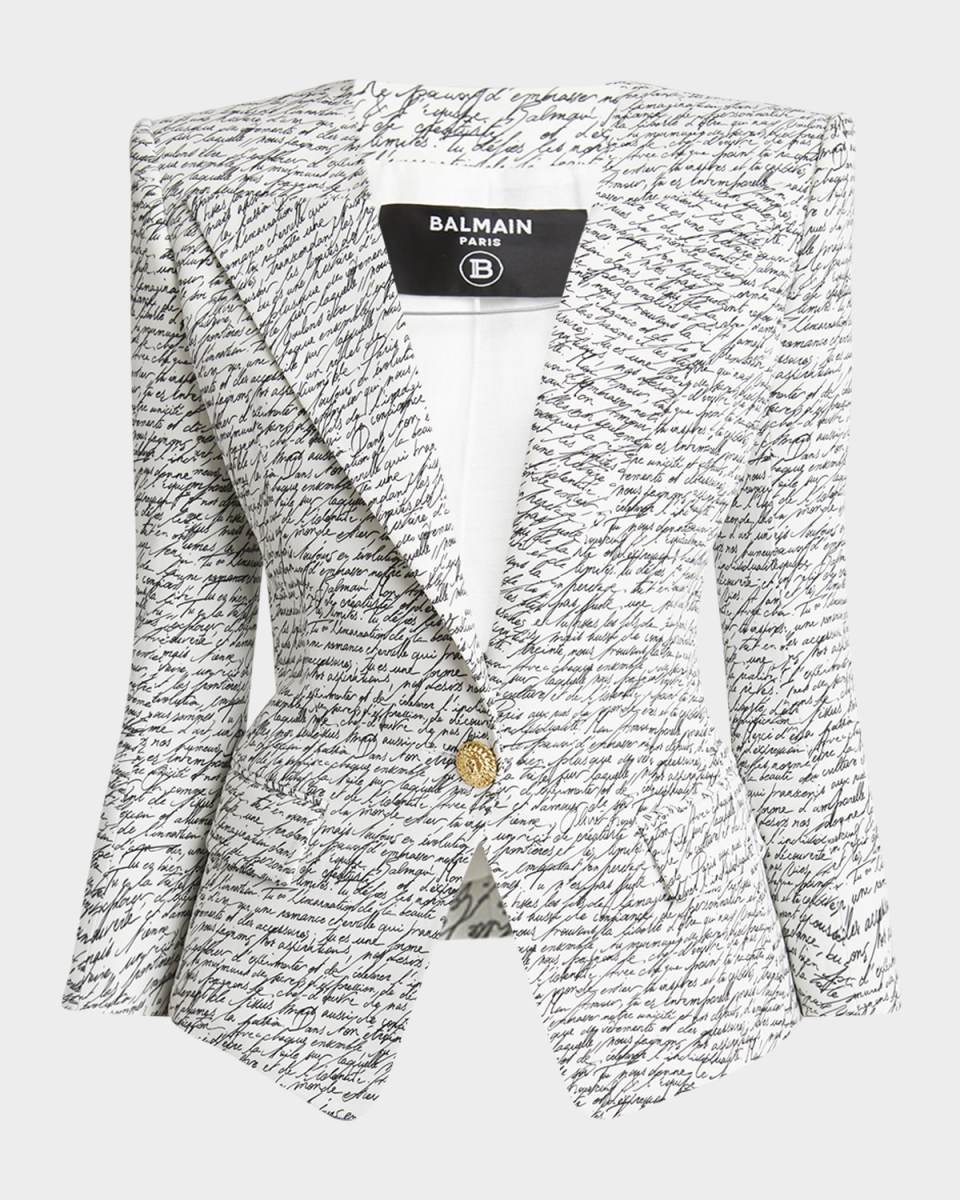 Love Letter-Print Single-Breasted Tailored Jacket